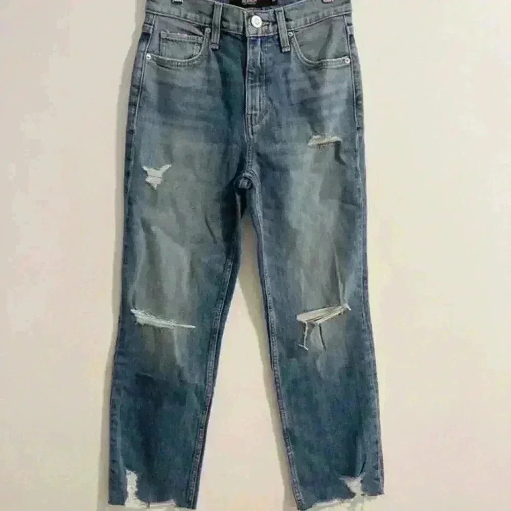 Hudson Jeans Remi High Rise Straight Crop Distressed Jeans